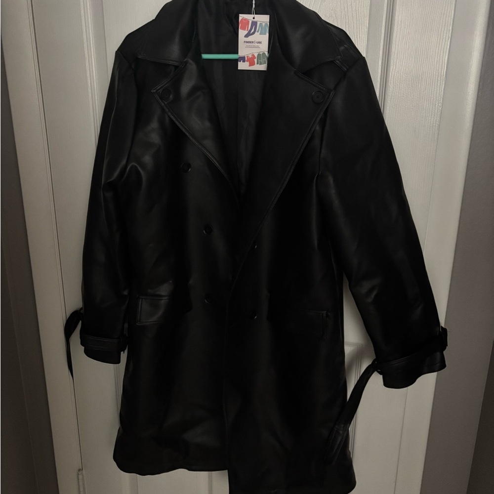Black Faux Leather Trench Coat